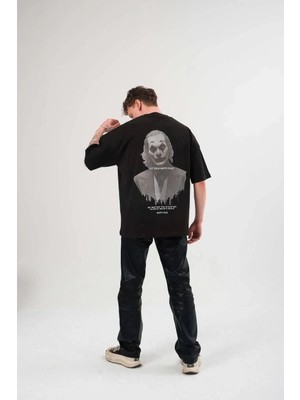 Giyim Center Erkek  Bisiklet Yaka Baskılı Oversize T-Shirt - Siyah
