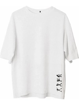 Giyim Center Erkek  Bisiklet Yaka Baskılı Oversize T-Shirt - Beyaz