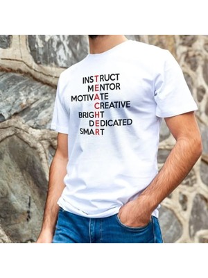 Giyim Center Erkek  Bisiklet Yaka Baskılı Oversize T-Shirt - Beyaz