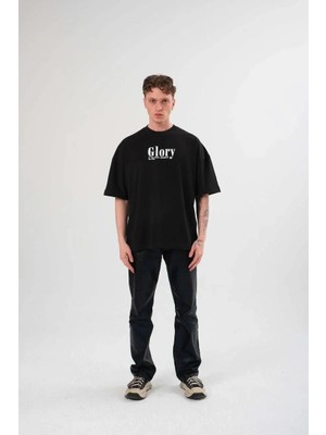 Giyim Center Erkek Bisiklet Yaka Baskılı  Kısa Kol Oversize T-Shirt - Siyah