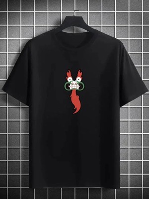 Giyim Center Erkek Baskılı T-Shirt Kısa Kol Bisiklet Yaka Regular Fit Rahat Kalıp Günlük Tişört- Siyah