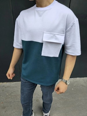 Giyim Center Erkek Torba Cep Detaylı Parçalı T-Shirt - Lacivert