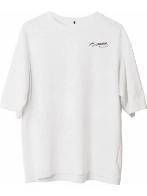 Giyim Center Erkek Bisiklet Yaka Baskılı Oversize T-Shirt - Beyaz