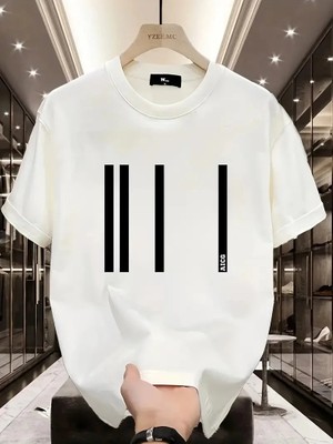 Giyim Center Kadın Baskılı Bisiklet Yaka Kısa Kol Oversize T-Shirt - Beyaz