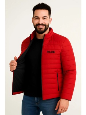 Giyim Center Erkek Mikro Su Itici Kapitone Baskılı Astarlı Fermuarlı Bomber Mont - Kırmızı