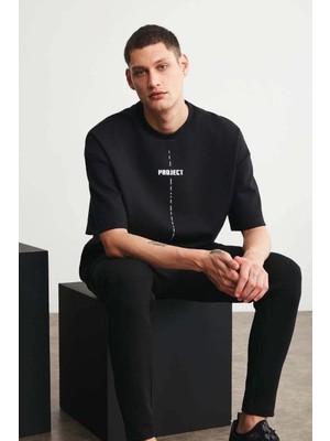 Giyim Center Unisex Baskılı Oversize Kısa Kol  T-Shirt - Siyah