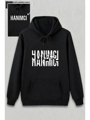 Giyim Center Sevgililer Günü Özel Kapüşonlu Hanımcı Baskılı Oversize Sweatshirt - Siyah