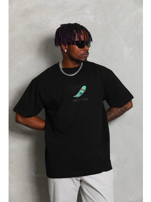 Giyim Center Erkek Baskılı T-Shirt Kısa Kol Bisiklet Yaka Rahat Kalıp Tişört - Siyah