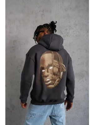 Giyim Center Erkek Kordonlu Arka Maske Kordon Saçlı Üç Iplik Pamuklu Kapüşonlu Sweatshirt - Füme