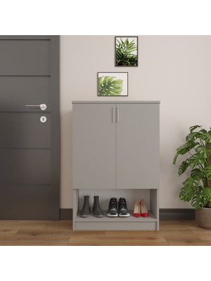 Asra Trend MDF Kül Gri 2 Kapaklı Ayakkabılık - 4 Raflı, Modern, Düzenleyici, Çok Amaçlı Dolap, A-03