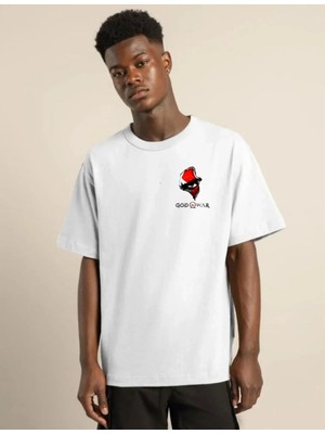 Giyim Center Erkek Bisiklet Yaka Baskılı Oversize T-Shirt - Beyaz