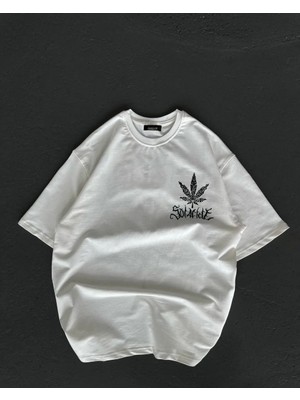 Giyim Center Kadın Bisiklet Yaka Baskılı Oversize T-Shirt - Beyaz