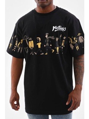 Giyim Center Erkek Bisiklet Yaka Baskılı Oversize T-Shirt - Siyah