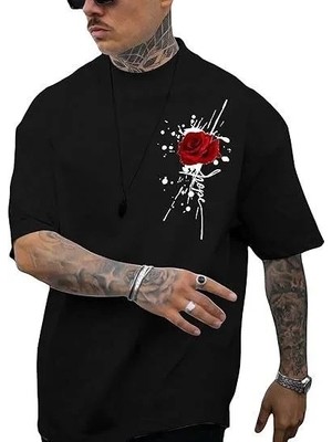 Giyim Center Erkek Bisiklet Yaka Kısa Kol Baskılı T-Shirt - Siyah