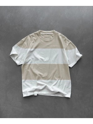 Giyim Center Erkek  kısa Kol  Bisiklet Yaka Parçalı T-Shirt - Bej