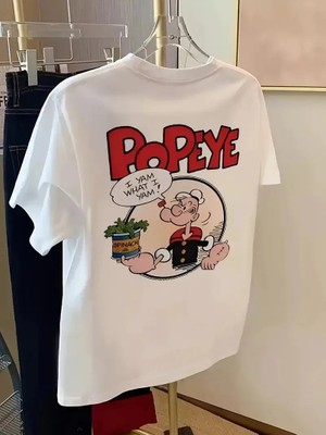 Giyim Center Erkek Oversize Kısa Kol Tişört Popeye Baskılı - Beyaz