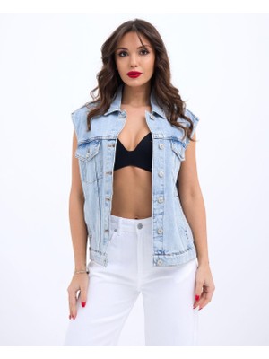 Amara Boutique 6822 Kot Yelek-Açık Mavi