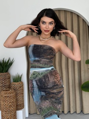 Amara Boutique Mountain Straplez Tül Elbise