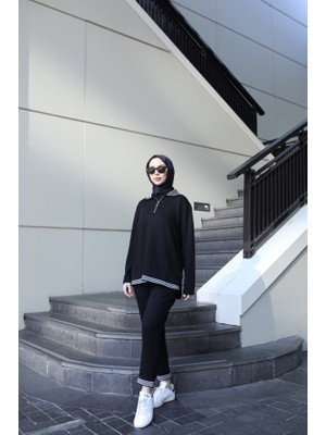 Amara Boutique Kadın Uzun Kollu Ribana ve Fermuar Detay Bluz ve Yüksel Bel Pantolon 2li Takım