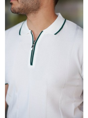 Amara Boutique Erkek Dikey Kabartmalı Örgü Dokulu Fermuar Yakalı Tişört