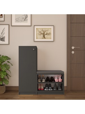 Asra Trend MDF Koyu Gri Ayakkabılık - 6 Raflı, Puflu, Tek Kapaklı, Düzenleyici,Çok Amaçlı Dolap,A-18