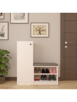 Asra Trend MDF Beyaz Ayakkabılık - 6 Raflı, Puflu, Tek Kapaklı, Düzenleyici, Çok Amaçlı Dolap, A-11