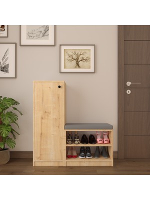 Asra Trend MDF Safir Meşe Ayakkabılık - 6 Raflı, Puflu,Tek Kapaklı,Düzenleyici,Çok Amaçlı Dolap,A-12