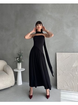 Amara Boutique Kadınboğaz Kolsuz Maxi Boy Kalem Elbise