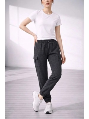 Amara Boutique Jogger Eşofman Altı Rahat Kalıp, Kargo Cepli, Lastikli Paça, Günlük Spor Pantolon - Füme