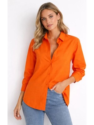 Amara Boutique Uzun Kollu Gömlek Düğmeli Klasik Yaka Günlük ve Ofis Şıklığına Uygun - Turuncu