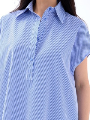 Amara Boutique 7450 Elbise-Mavi Beyaz Çizgili