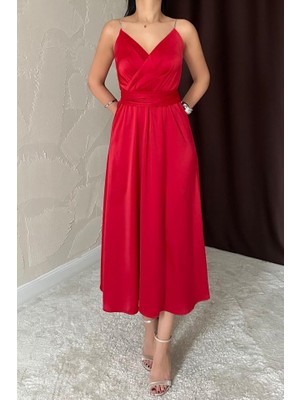 Amara Boutique Kırmızı Taş Askılı Prenses Elbise