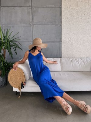 Amara Boutique Kadın Çan Dokuma Kumaş V Yaka Asimetrik Kesim Elbise