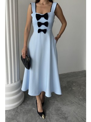Amara Boutique Bebe Mavi Fiyonk Garnili Dantelli Elbise