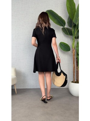 Amara Boutique Kadın Penye Kumaş Çiçek Desenli Nakışlı Elbise