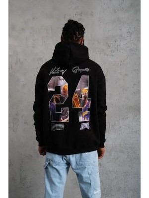 Amara Boutique Erkek Baskılı Oversize Üç Iplik Kapüşonlu Sweatshirt - Siyah