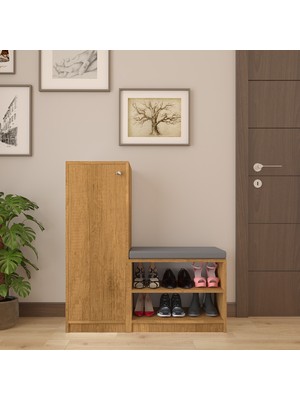 Asra Trend Lüks Kapaklı Oturma Puflu Ayakkabılık Düzenleyici %100 MDF Çok Amaçlı Dolap A15