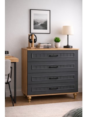 Ozan Çekmeceli Şifonyer | %100 MDF Gövde | Ağaç Ayaklar | REHAU Kaplama Membran Kaplama Çekmeceler