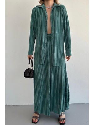 Amara Boutique Mint Fitilli Gömlek ve Uzun Etek Takım