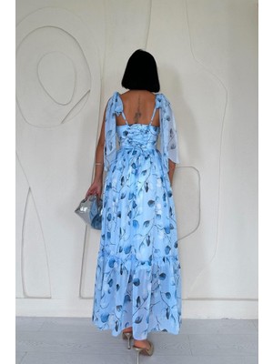 Amara Boutique Mavi Şifon Drapeli Elbise