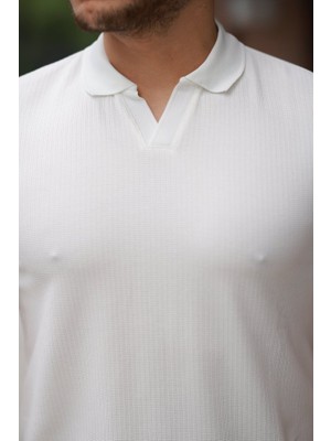 Amara Boutique Erkek Yakalı Waffle Dokulu Kısa Kollu Tişört