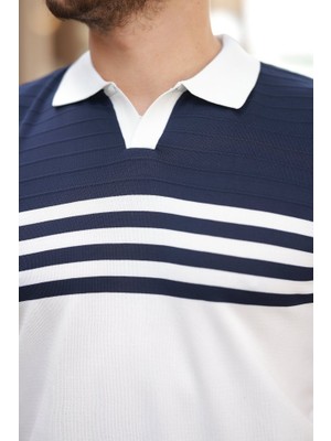 Amara Boutique Erkek Çizgi Desenli Yakalı Kısa Kollu T-Shirt