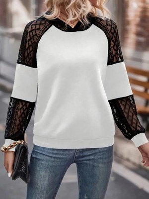 Amara Boutique Kadın Uzun Kollu Dantelli Kapşonlu Viskon Iki Iplik Bluz