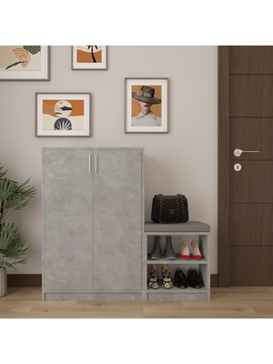 Asra Trend Lüks 2 Kapaklı Oturma Puflu Ayakkabılık Düzenleyici %100 MDF Çok Amaçlı Dolap A27