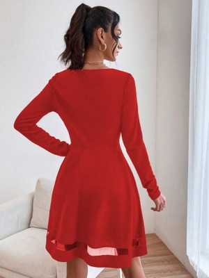 Amara Boutique Etek Tül Detay Krep Elbise