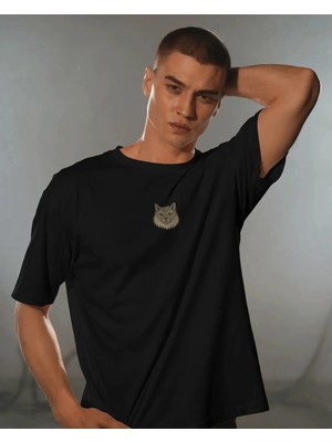 Muhtar Store Erkek Siberian Kedi Baskılı Oversize Tişört – Minimal Sibirya Kedisi Tasarım