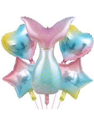 Parti Show Deniz Kızı Rainbow Folyo Balon Seti 5 Li