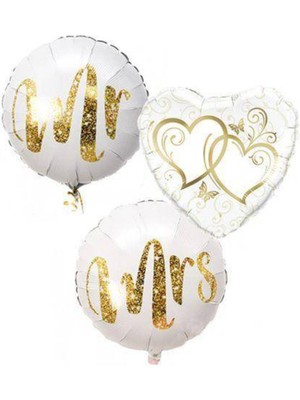 Parti Show Mr & Mrs Kalp Folyo Balon Seti (3 Adet)