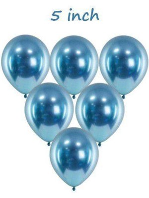 Parti Show 5 Inch Mini Mavi Krom Balon 10 Adet