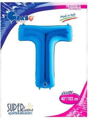 Parti Show T - Harf Folyo Balon Mavi (100 Cm)